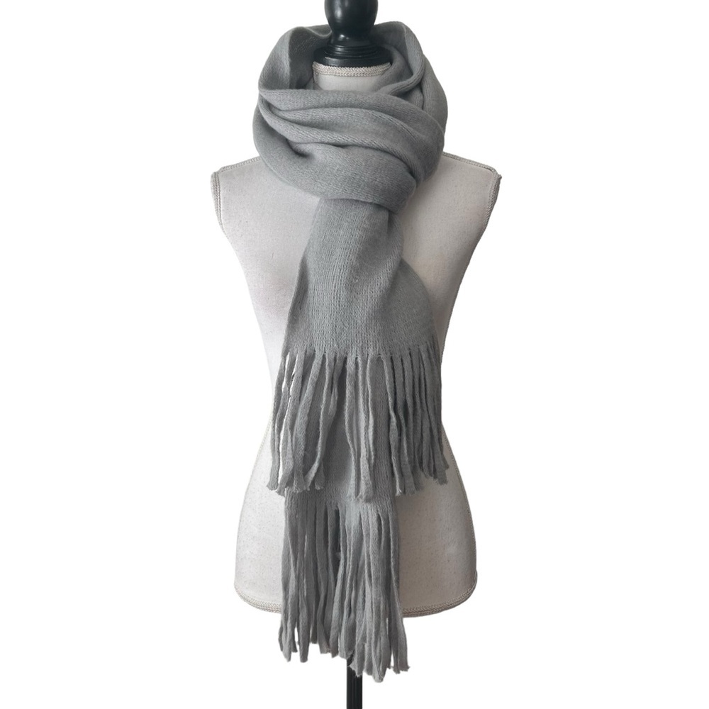 Steve Madden Cold‎ Weather Tassel Oversized Cozy Scarf Gray Solid Knit Fall NEW